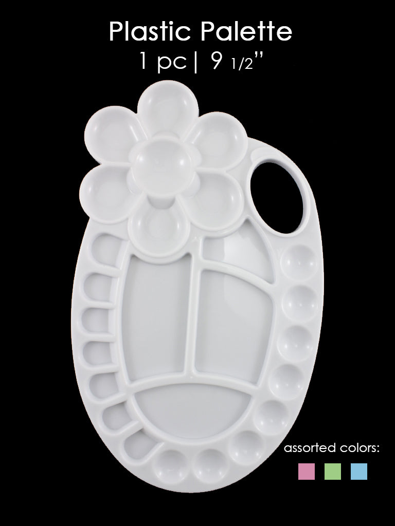 Plastic Paint Tray Palette with Flower Design, 9 1/2", White Color, 12-Pack