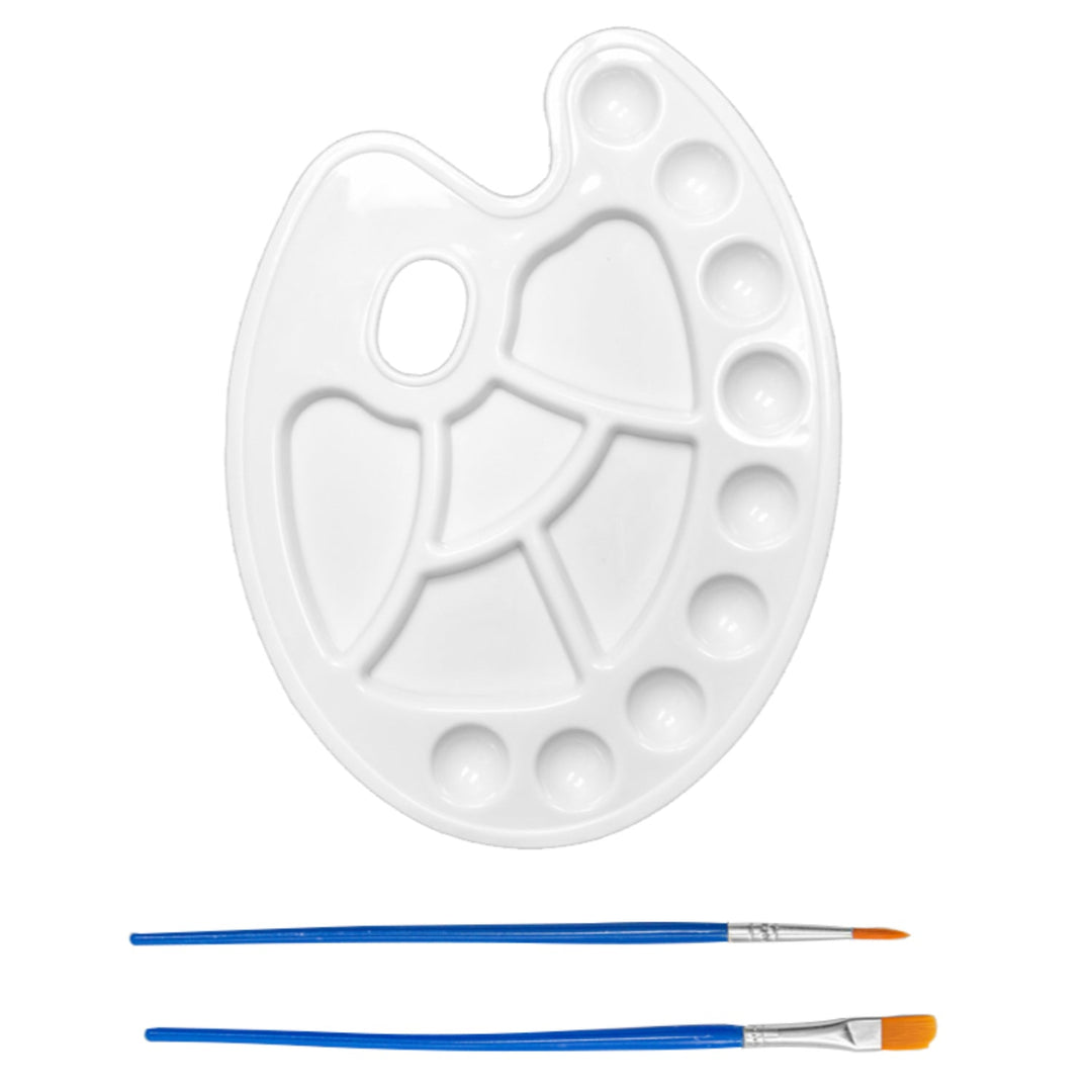 Plastic Paint Tray Palette with 2 Brushes, White Color, 3 pcs