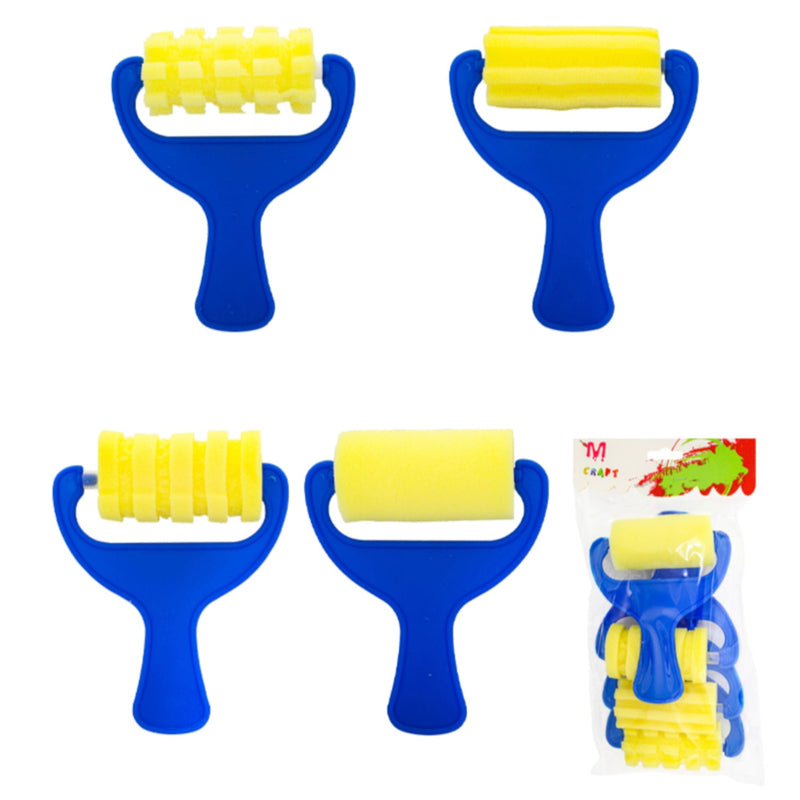 Sponge Rolling Tool Sets, Blue Handle with Yellow Sponge Color, 4 pcs, 12-Pack