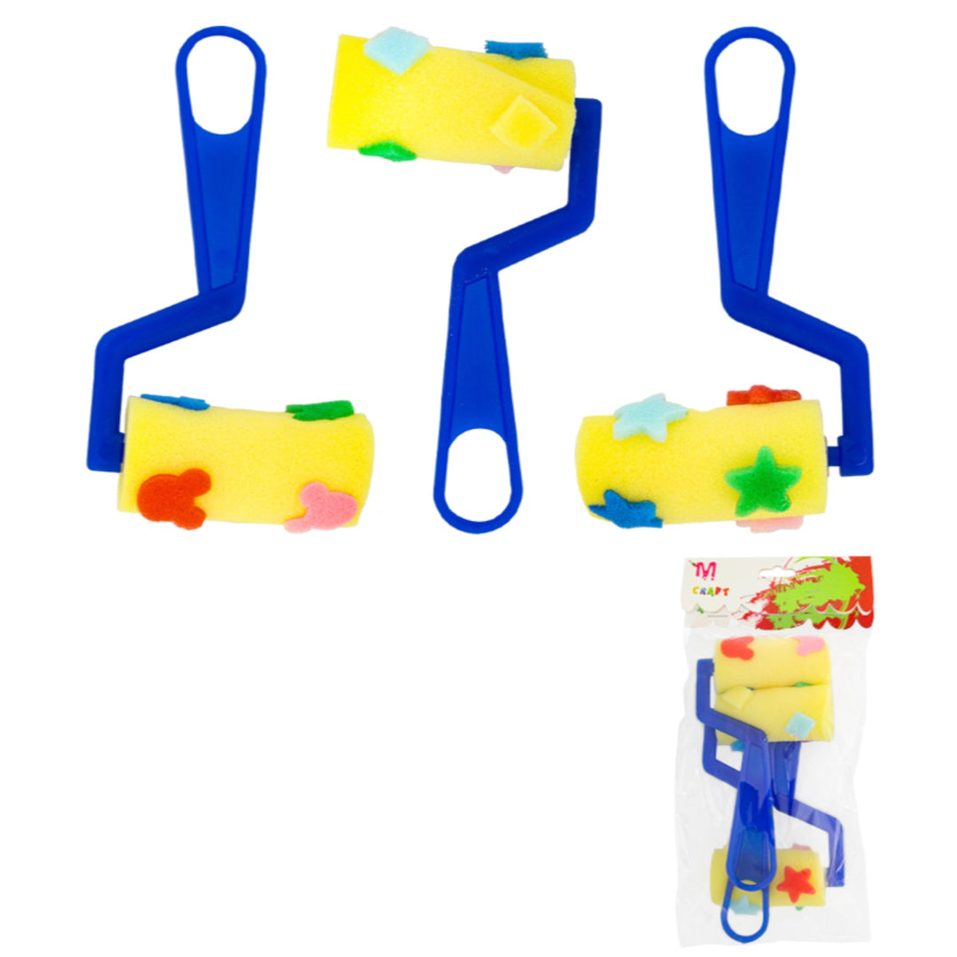 Sponge Rolling Tool Sets with Designs, Blue with Yellow Sponge Color, 3 pcs, 12-Pack