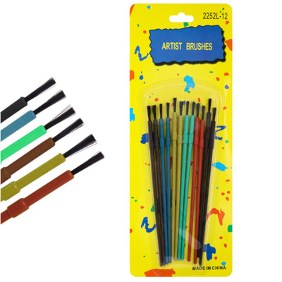 Beginner Art Brushes, Variety Colors, 12 Pieces, 12-Pack