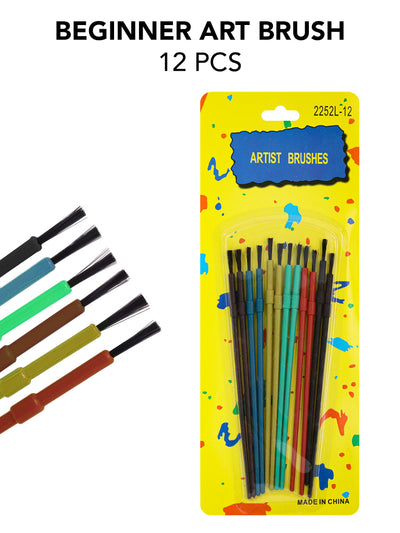 Beginner Art Brushes, Variety Colors, 12 Pieces, 12-Pack