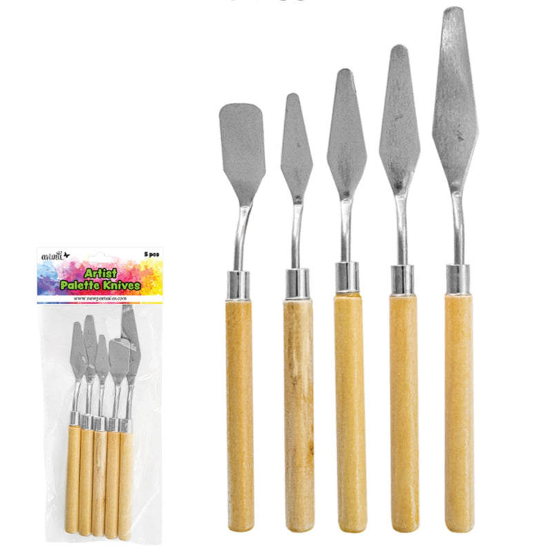 Sculpting Palette Knives, Metal tip with Wooden Handle, 5 pcs