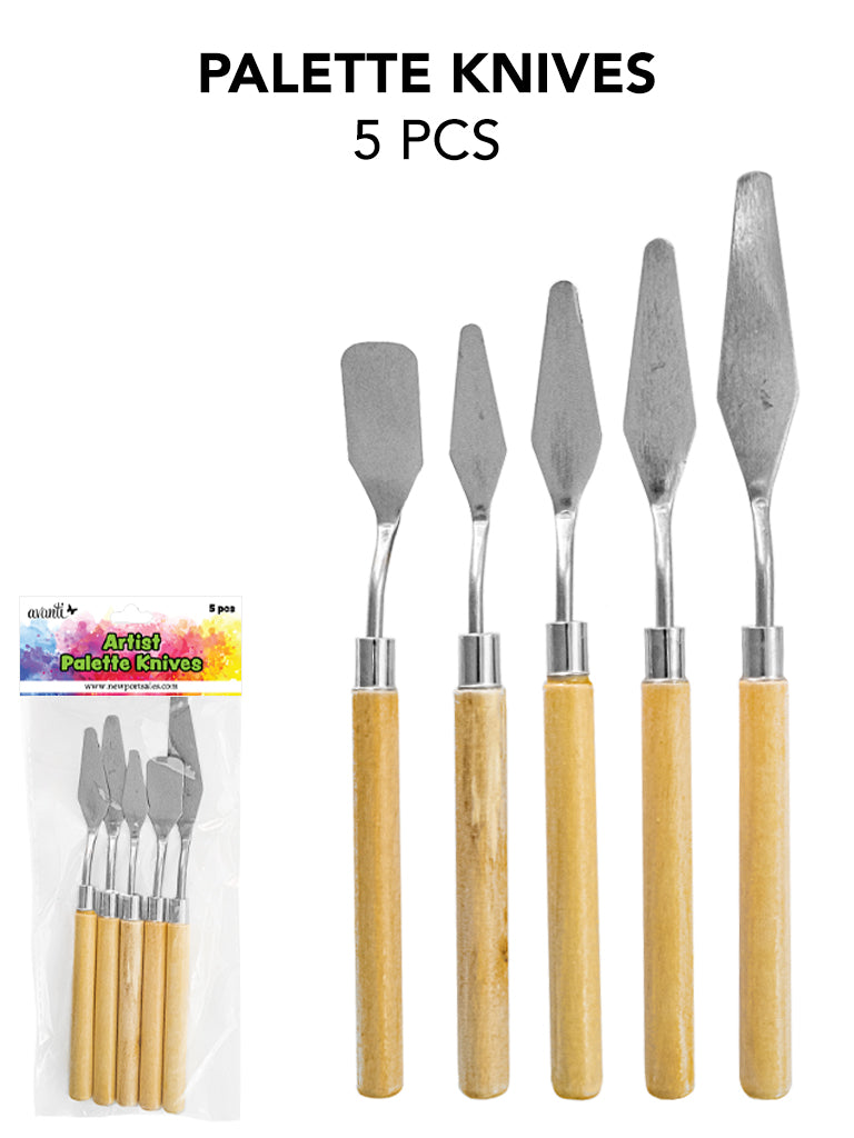 Sculpting Palette Knives, Metal tip with Wooden Handle, 5 pcs