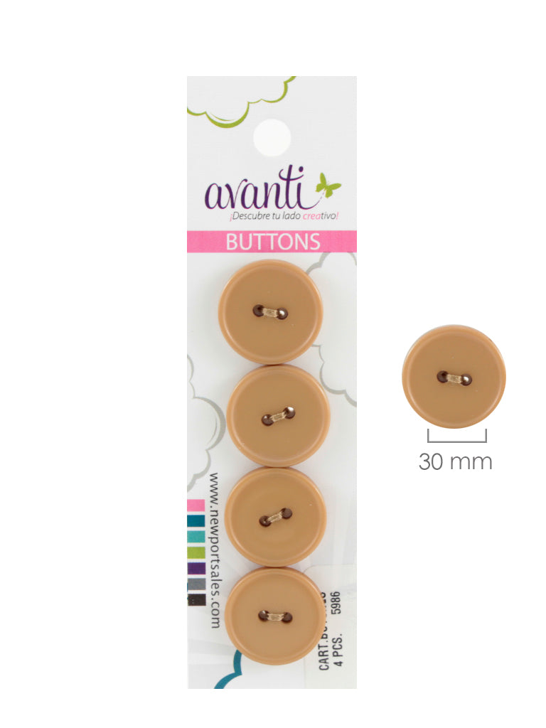 Plastic Circular Buttons, Sew-through, 30mm, 2 holes, Variety of Colors, 12-Pack