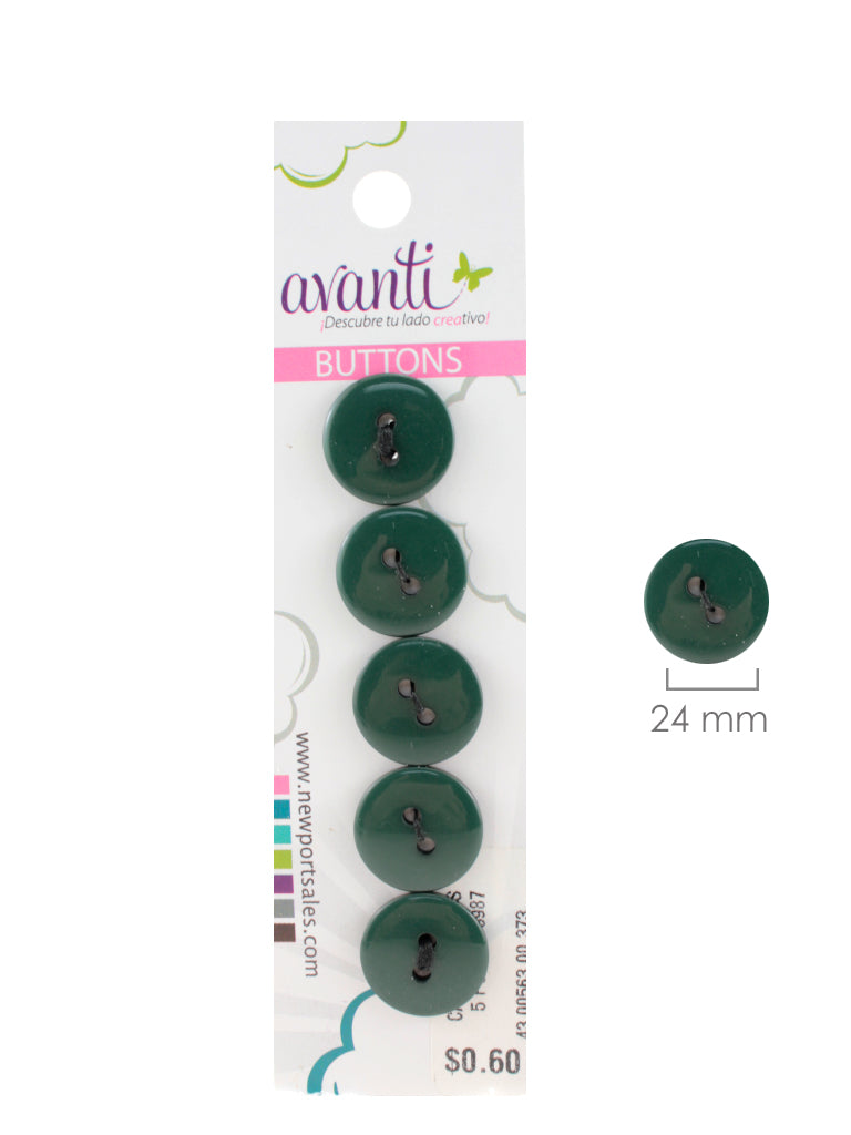 Plastic Circular Buttons, Sew-through, 24mm, 2 Holes, Variety of Colors, 12-Pack