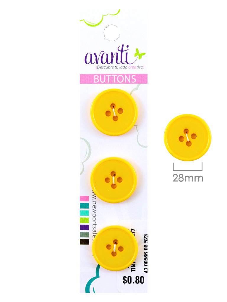 Plastic Circular Buttons, Sew-through, 28mm, 4 Holes, Variety of Colors