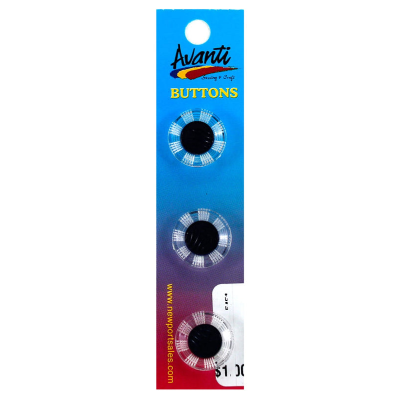 Plastic Circular Buttons, Sew-through, 18mm, 4 Holes, Clear & Black Color, 12-Pack