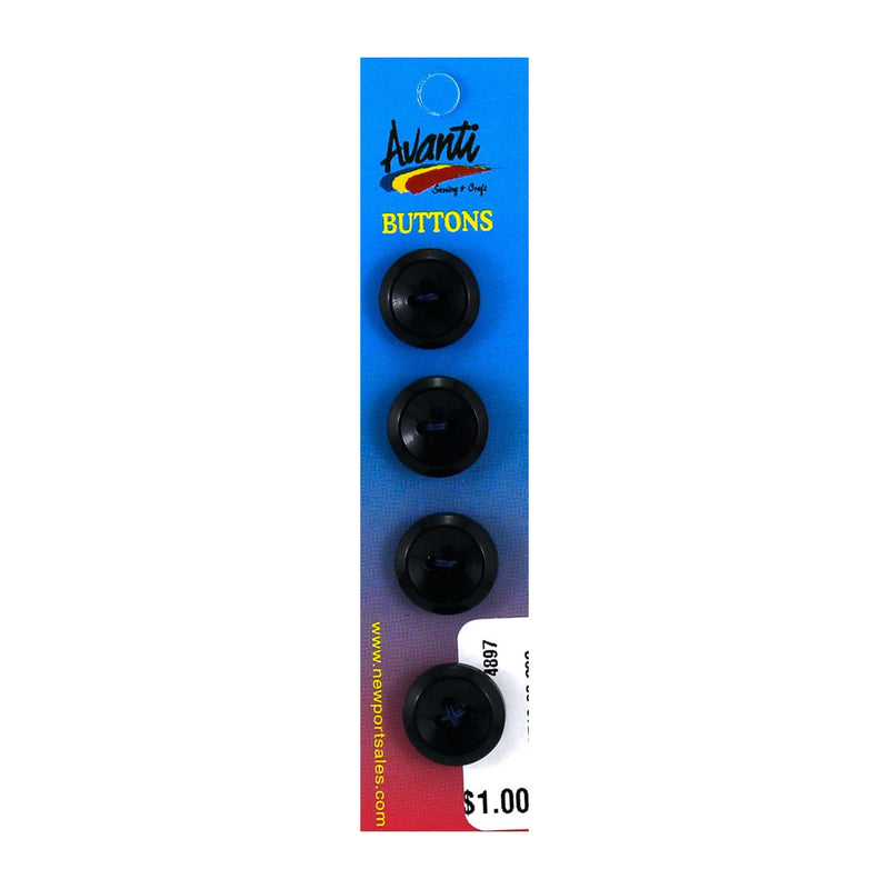 Plastic Circular Buttons, Sew-through, 15mm, 4 Holes, Black, 12-Pack