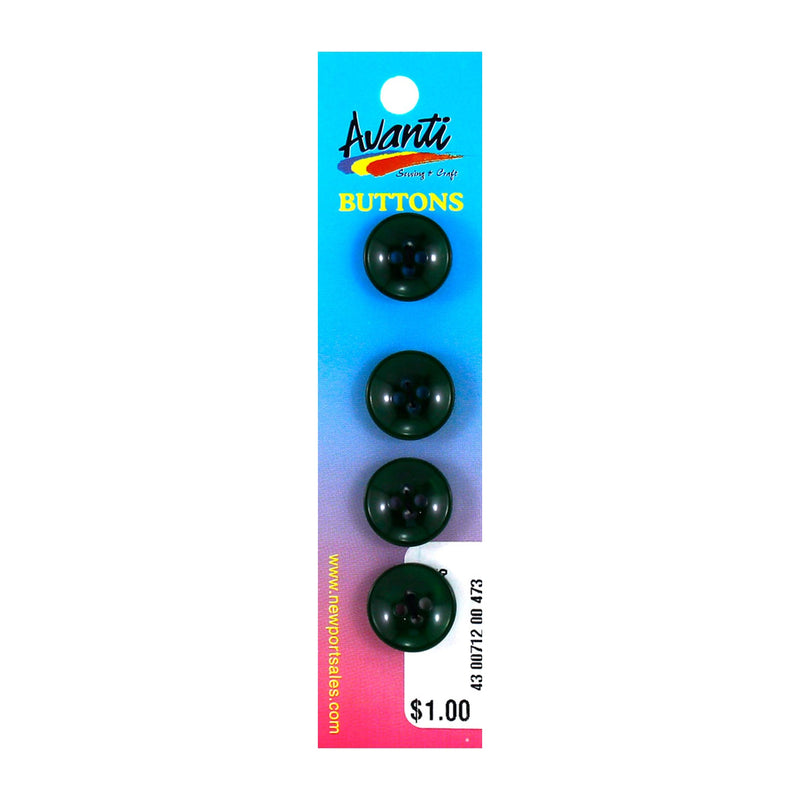 Plastic Circular Buttons, Sew-through, 15mm, 4 Holes, Green, 12-Pack