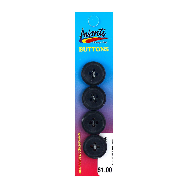 Plastic Circular Buttons, Sew-through, 17mm, 4 Holes, Black