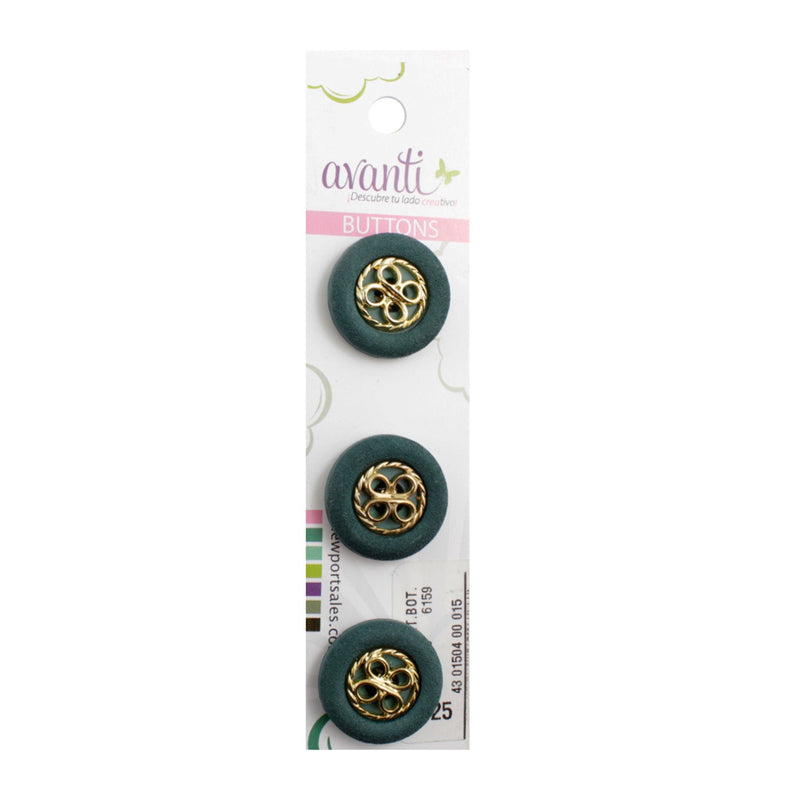 Fashion Button with Shank Attachment, 34 mm, Green & Gold Color