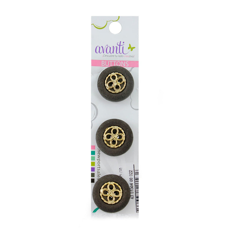Fashion Button with Shank Attachment, 34mm, Brown & Gold Color, 12-Pack