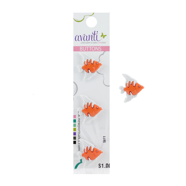Decorative Buttons with Shank Attachment, Fish Style, 21mm, Color Variety, 12-Pack