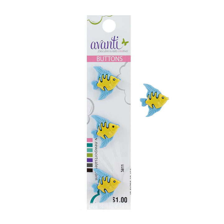 Decorative Buttons with Shank Attachment, Fish Style, 21mm, Color Variety, 12-Pack