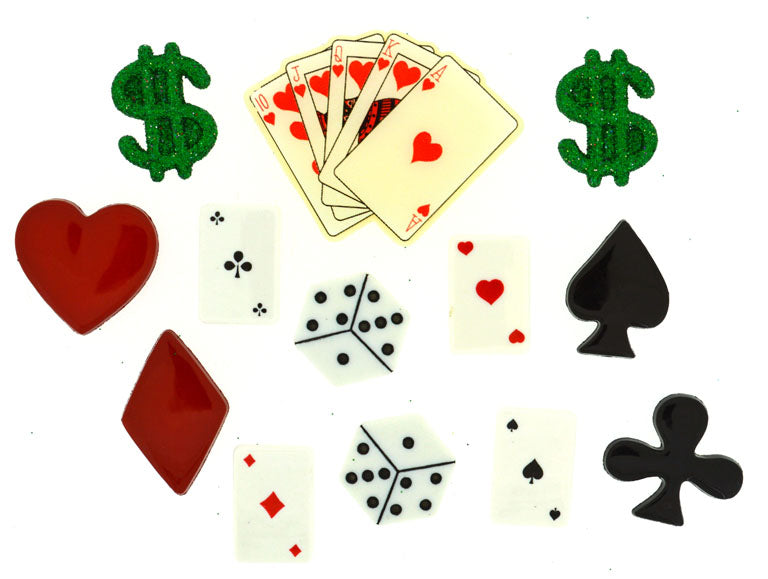 Casino Cards Money Buttons with Shank Attachments, 16mm-25mm, Variety Pack