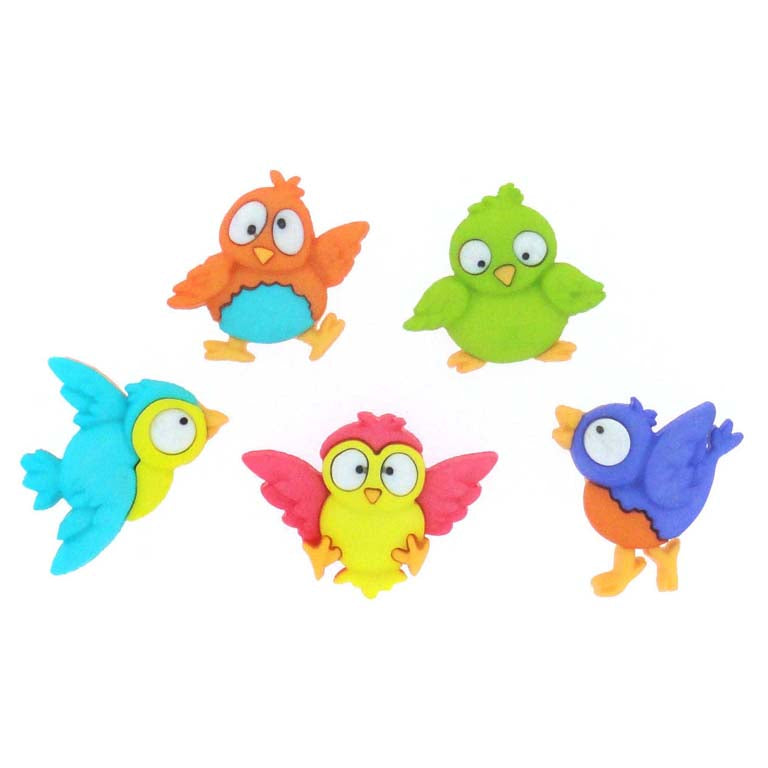 Colorful Bird Buttons with Shank Attachments, Color Variety