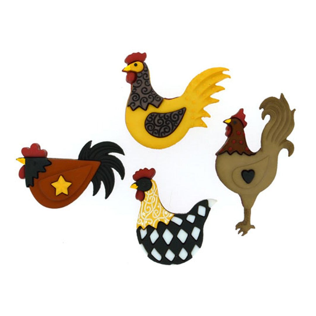Chicken Rooster Buttons with Shanks, Variety Pack