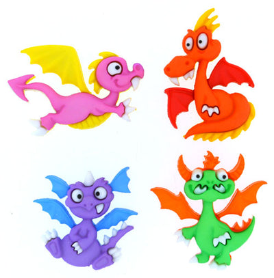 Dragon Tales Buttons with Shank Attachment, Variety of Colors, 24mm - 33mm, 3-Pack