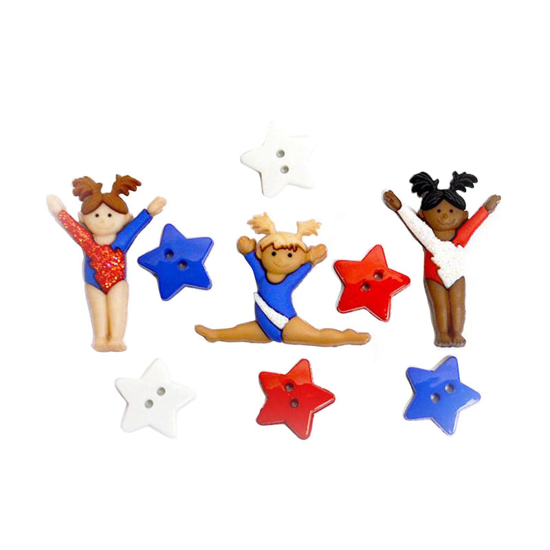 Tiny Tumblers Gymnast & Star Buttons with Shank Attachment, Color Variety, 3-Pack