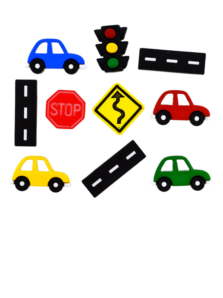 Car & Traffic Signs Shank Buttons, 26mm, 10 Pieces