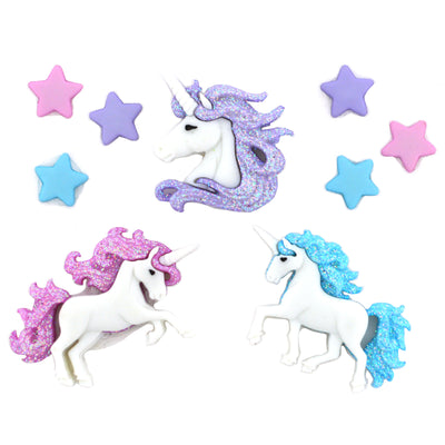 Magical Unicorns and Stars Buttons, Decorative Shanks, Variety Pack, 3-Pack