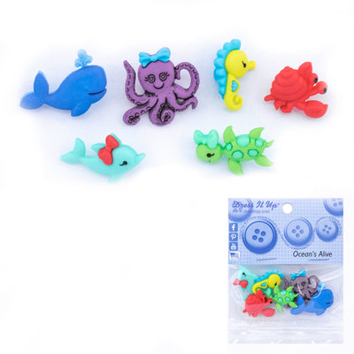 Ocean Animals, Sea Themed Buttons, Decorative Shanks, 20mm - 29mm, 3-Pack