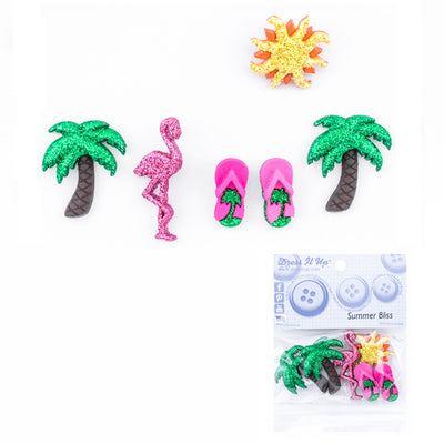 Summer Beach Themed Buttons, Decorative Shanks, 22mm - 38mm, 3-Pack