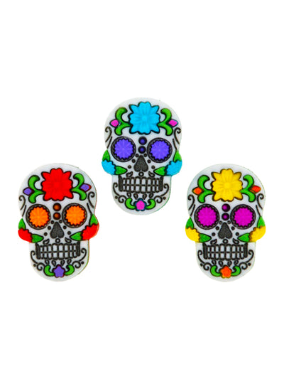 Flower Skull Buttons, Dia de los Muertos, Decorative Shank, 3-Pack