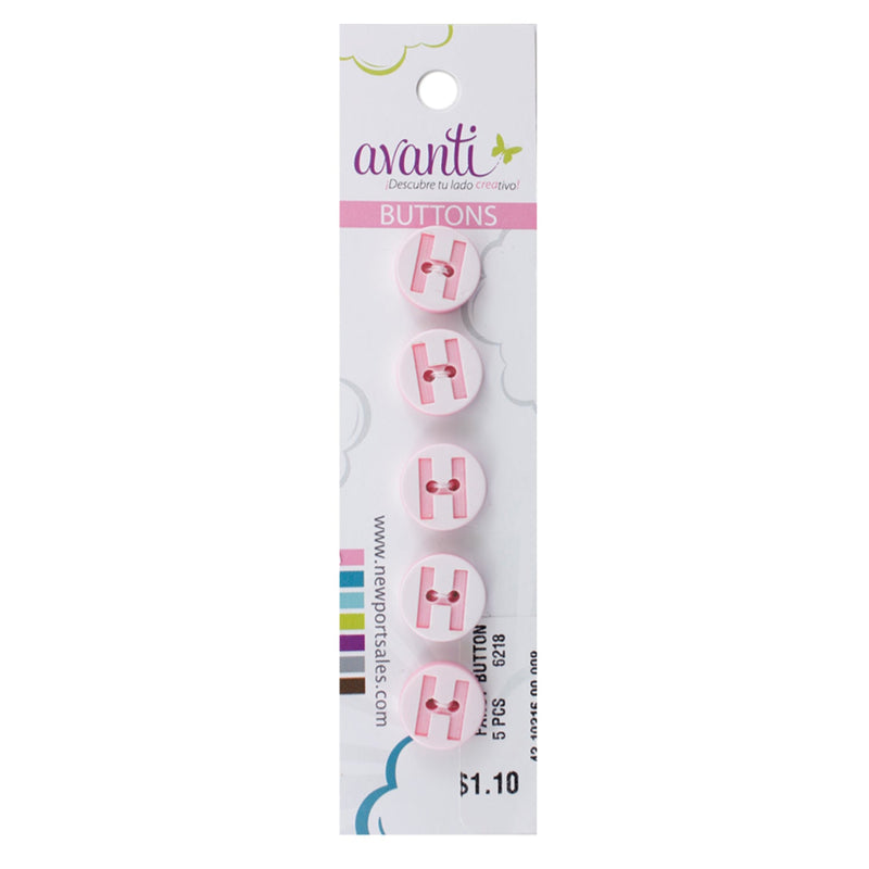 Alphabet Letter A-Z Buttons, 20mm, 2 Holes, White & Pink Colors, 12-Pack