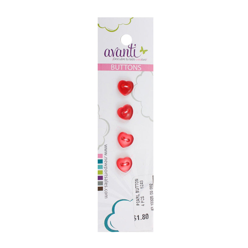 Small Heart Shaped Button, Sew-through, Color Variety, 2 Holes, 14mm, 6-Pack