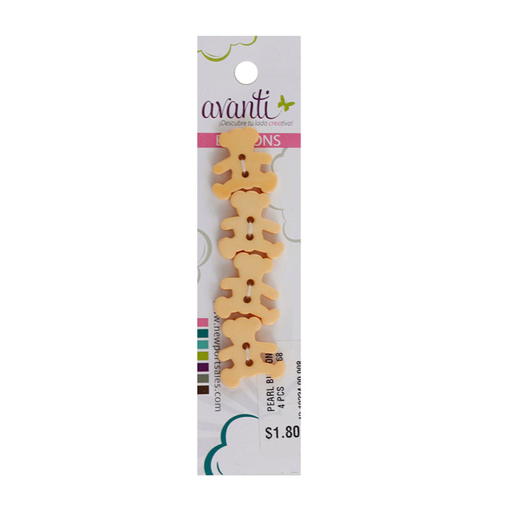 Teddy Bear Button, 28mm, 2 Holes, Color Variety, 6-Pack