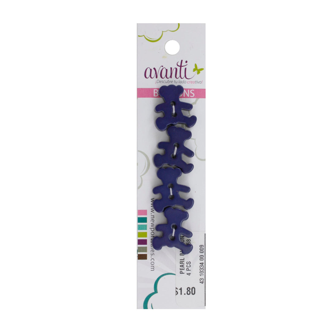 Teddy Bear Button, 28mm, 2 Holes, Color Variety, 6-Pack