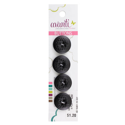 Fancy Circular Buttons, Sew-through, 28mm, 4 Holes, Black Color, 6-Pack