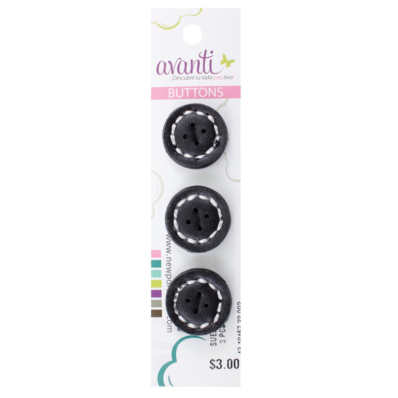 Suede Circular Buttons, Sew-through, 32mm, 4 Holes, Black Color, 6-Pack