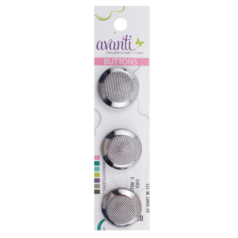 Circular Fancy Buttons with Shank Attachment, 34mm, Nickel Color, 6-Pack