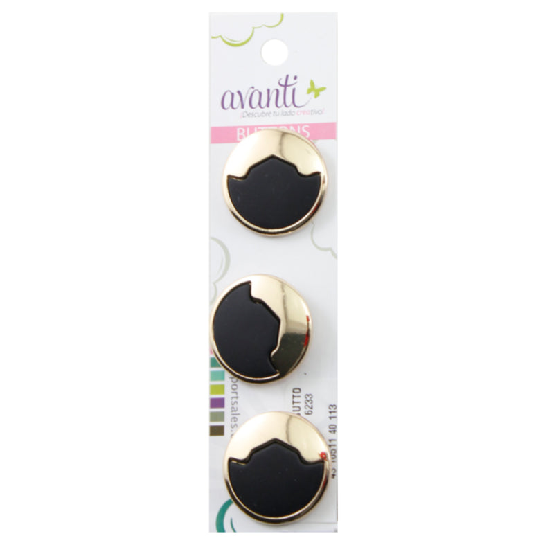 Circular Fancy Buttons with Shank Attachment, 40mm, Gold Color, 6-Pack