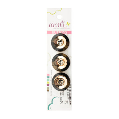 Metal Circular Fancy Buttons with Shank, 34mm, Gold Color, 6-Pack