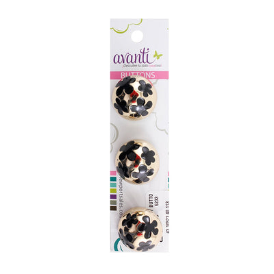 Metal Round Flower Buttons with Shank, 35mm, Gold, 6-Pack