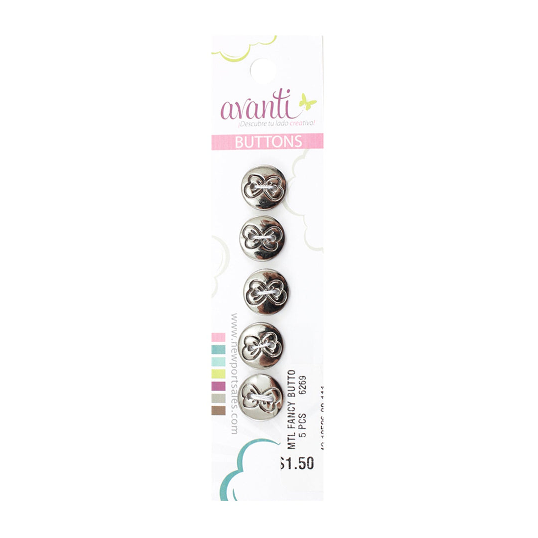 Decorative Metallic Round Buttons, 18mm, Silver, 6-Pack