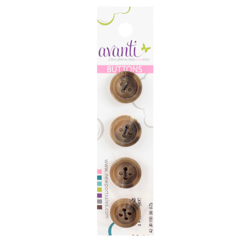 Fine Circular Buttons, Sew-through, 24mm, 4 Holes, Brown Color