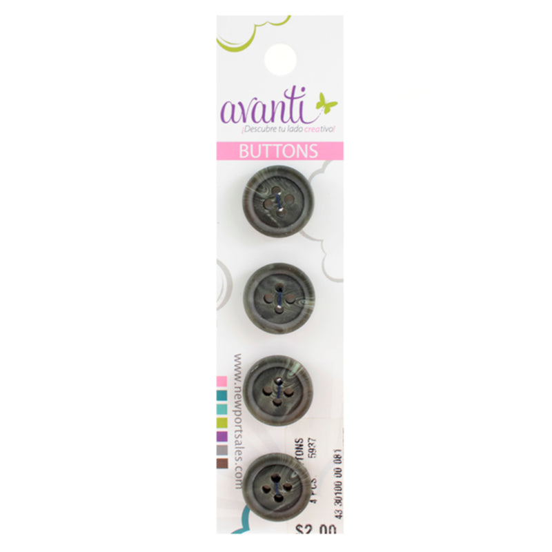Fine Circular Buttons, Sew-through, 24mm, 4 Holes, Grey Color