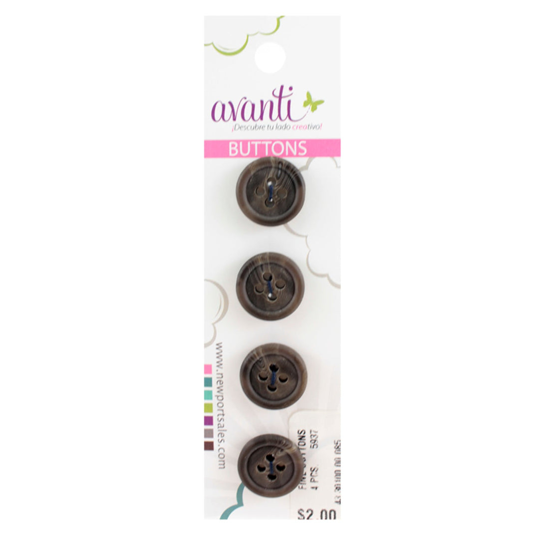 Fine Circular Buttons, Sew-through, 24mm, 4 Holes, Brown Color, 6-Pack