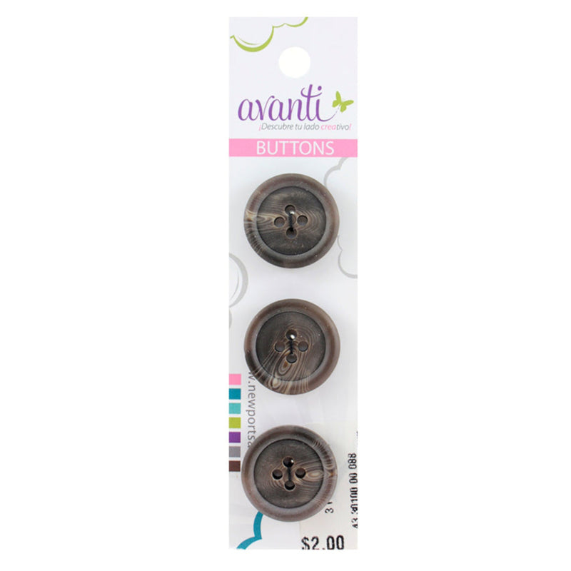 Fine Circular Buttons, Sew-through, 32mm, 4 Holes, Brown Color, 6-Pack