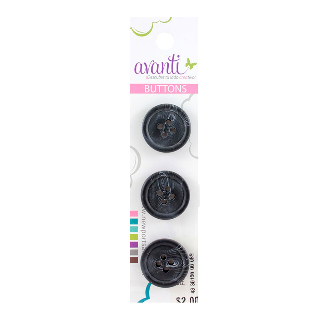 Fine Circular Buttons, Sew-through, 32mm, 4 Holes, Black Wood Color, 6-Pack