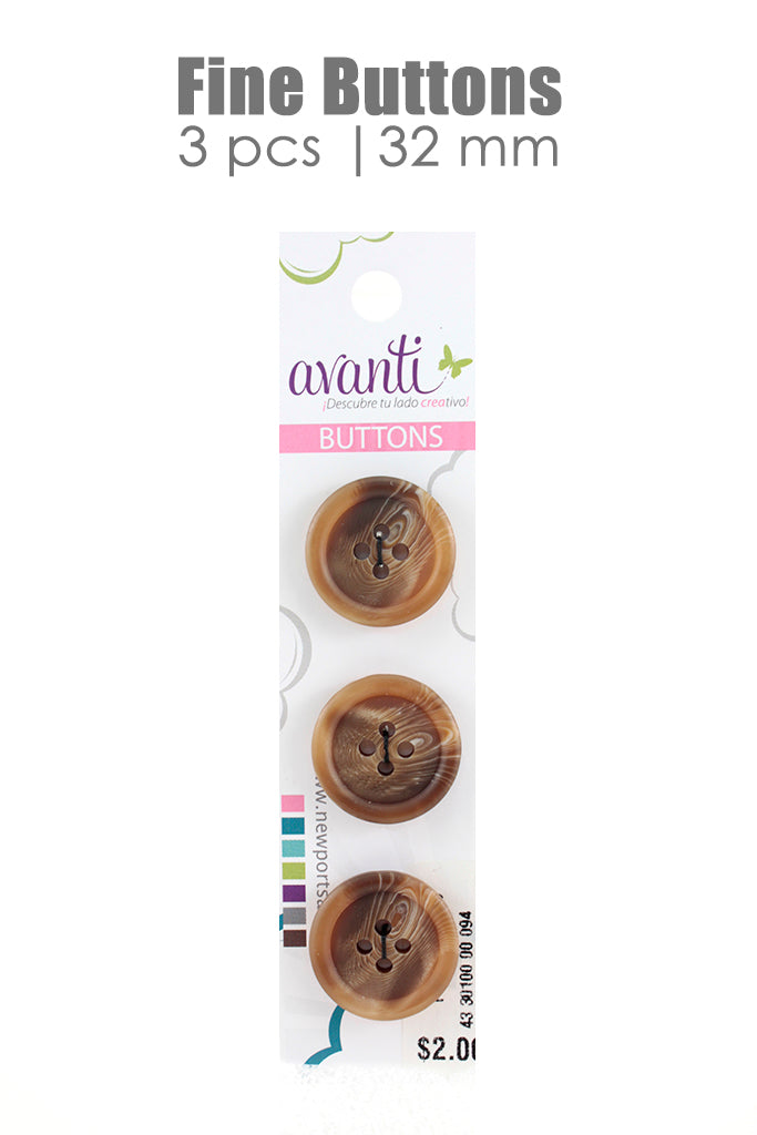 Fine Circular Buttons, Sew-through, 32mm, 4 Holes, Brown Mixed Color, 6-Pack
