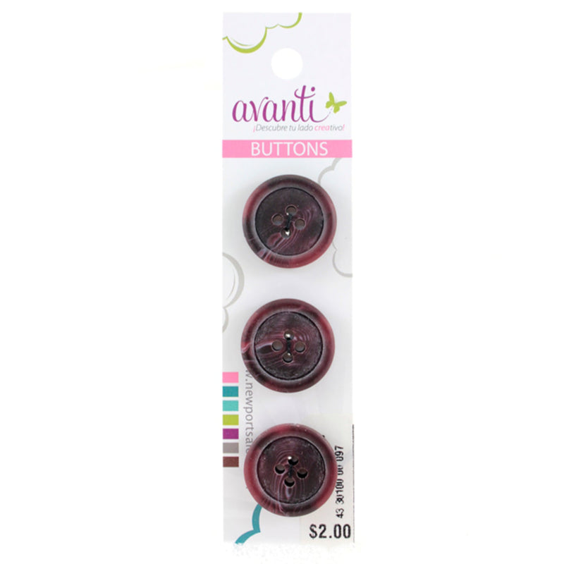 Fine Circular Buttons, Sew-through, 32mm, 4 Holes, Wine Mixed Color, 6-Pack