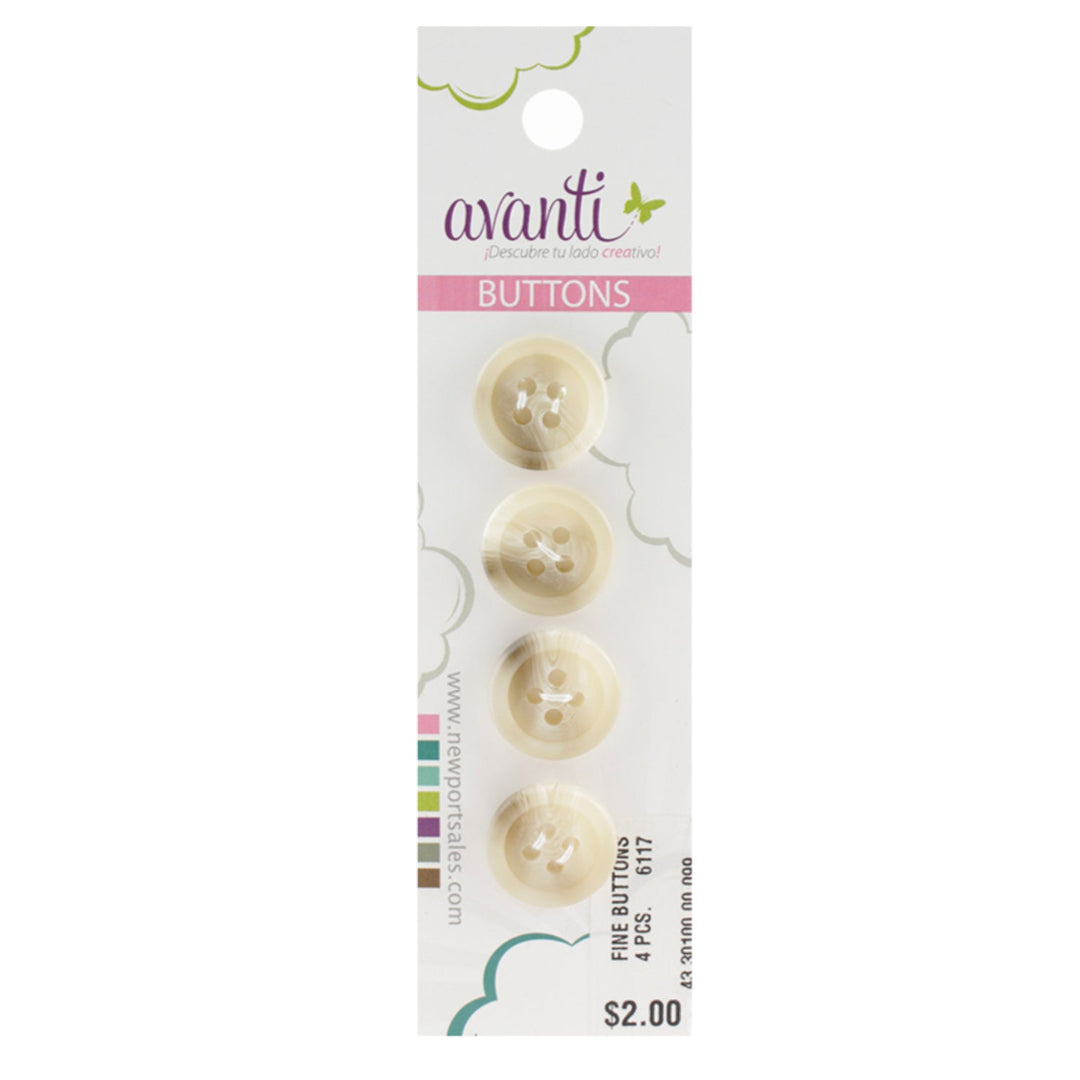 Fine Circular Buttons, Sew-through, 24mm, 4 Holes, Ivory Color, 6-Pack