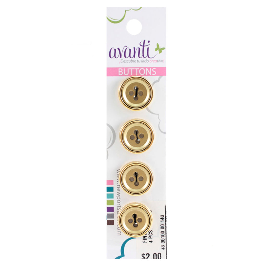 Fine Circular Buttons, Sew-through, 25mm, 4 Holes, Gold Color, 6-Pack