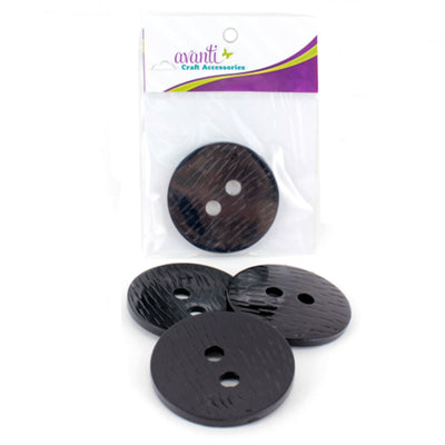 Fine Circular Buttons, Sew-through, 80mm, 2 Holes, Black Color, 6-Pack